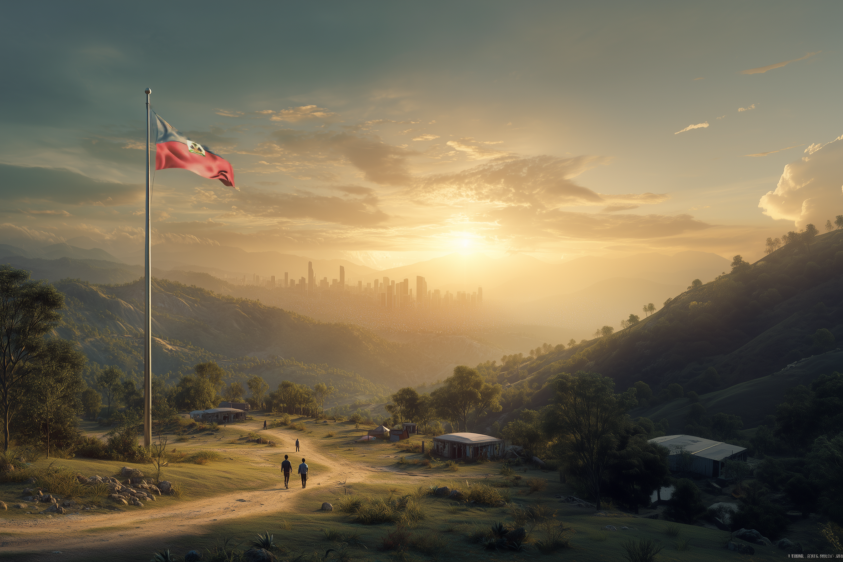 Haitian landscape with flag